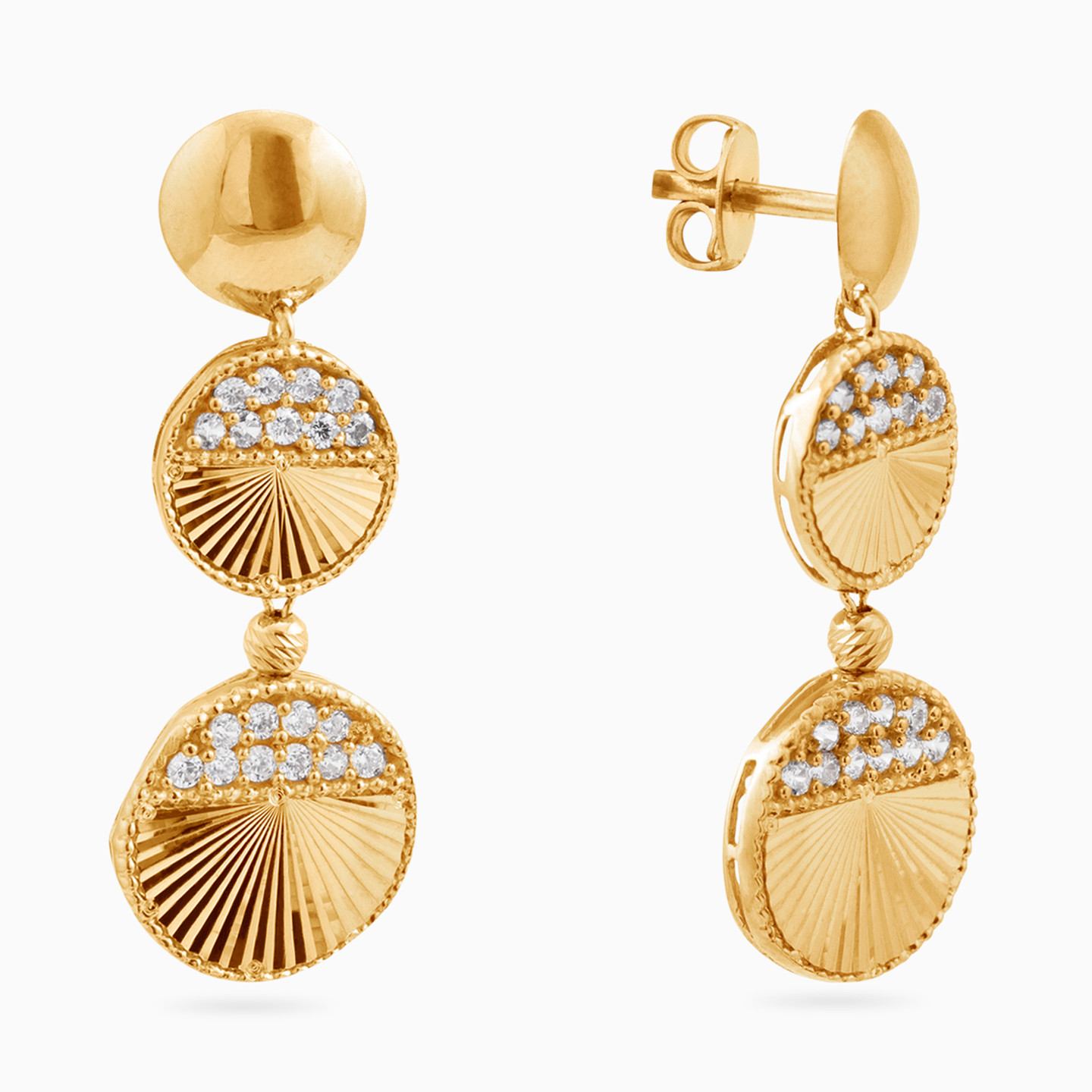 21K Gold Cubic Zirconia Drop Earrings - 2