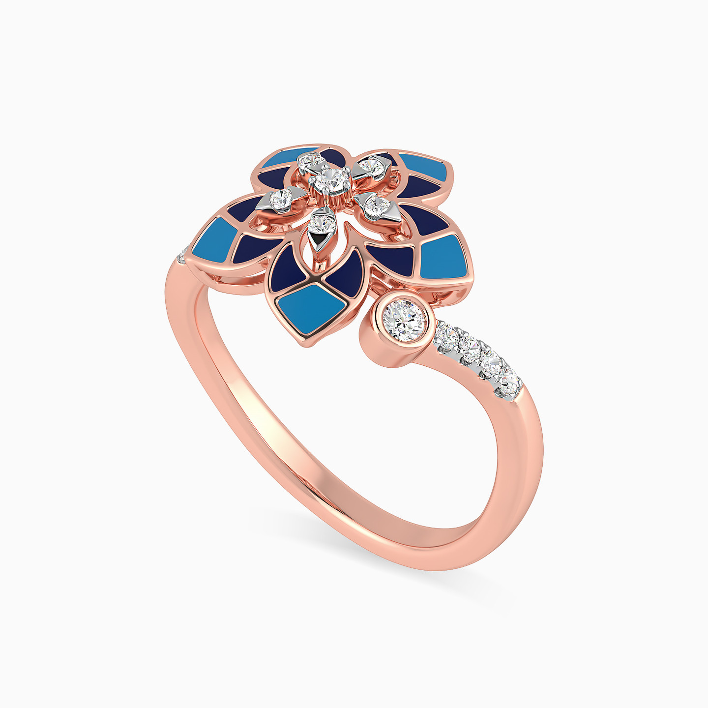 Flower Diamond & Enamel Coated Ring in 18K Gold - 3 Flower Diamond & Enamel Coated Ring in 18K Gold - 3