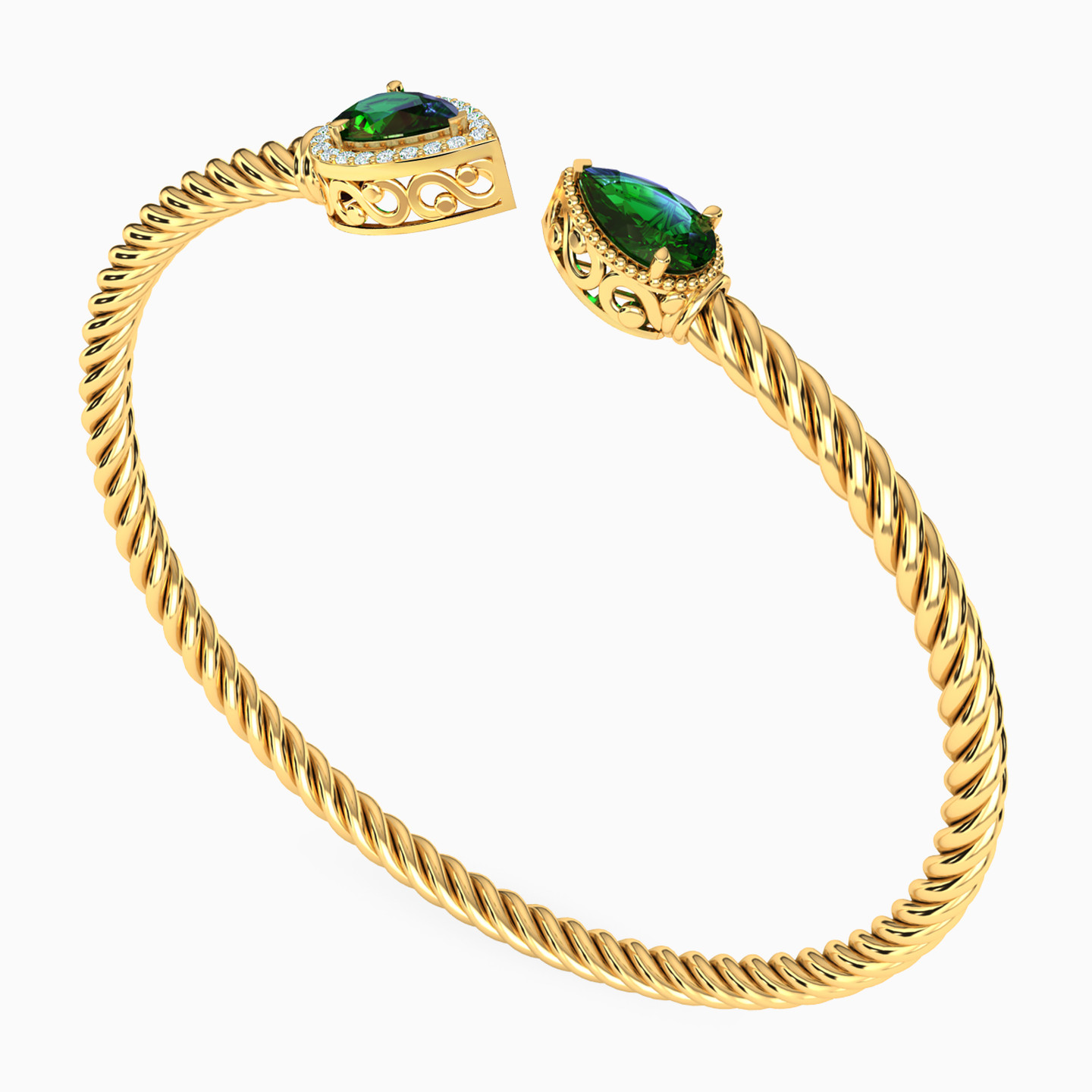 Pear Green Stones Bangle Bracelet in 18K Gold - 3 Pear Green Stones Bangle Bracelet in 18K Gold - 3