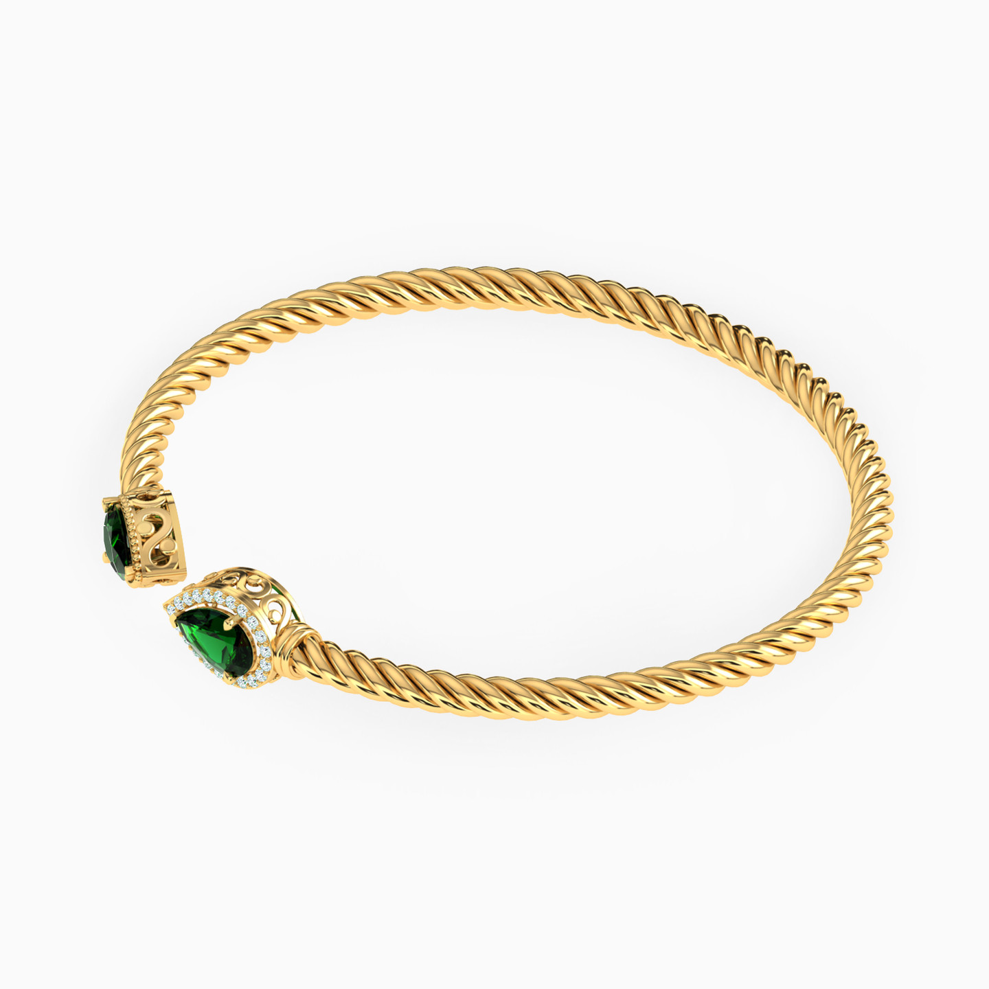 Pear Green Stones Bangle Bracelet in 18K Gold - 2 Pear Green Stones Bangle Bracelet in 18K Gold - 2