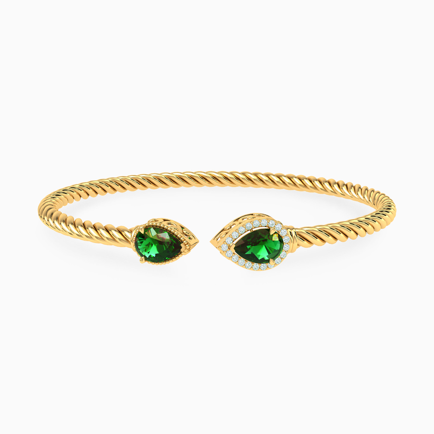 Pear Green Stones Bangle Bracelet in 18K Gold Pear Green Stones Bangle Bracelet in 18K Gold