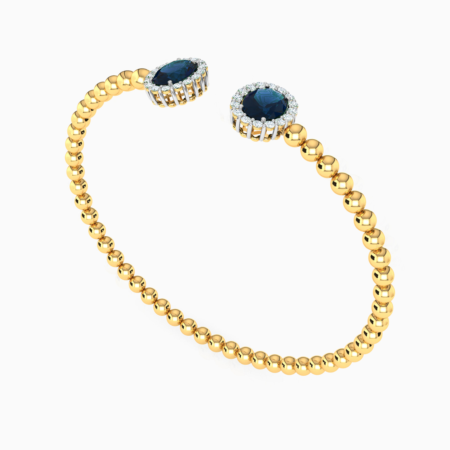 Oval Blue Stone Bangle Bracelet in 18K Gold - 2 Oval Blue Stone Bangle Bracelet in 18K Gold - 2