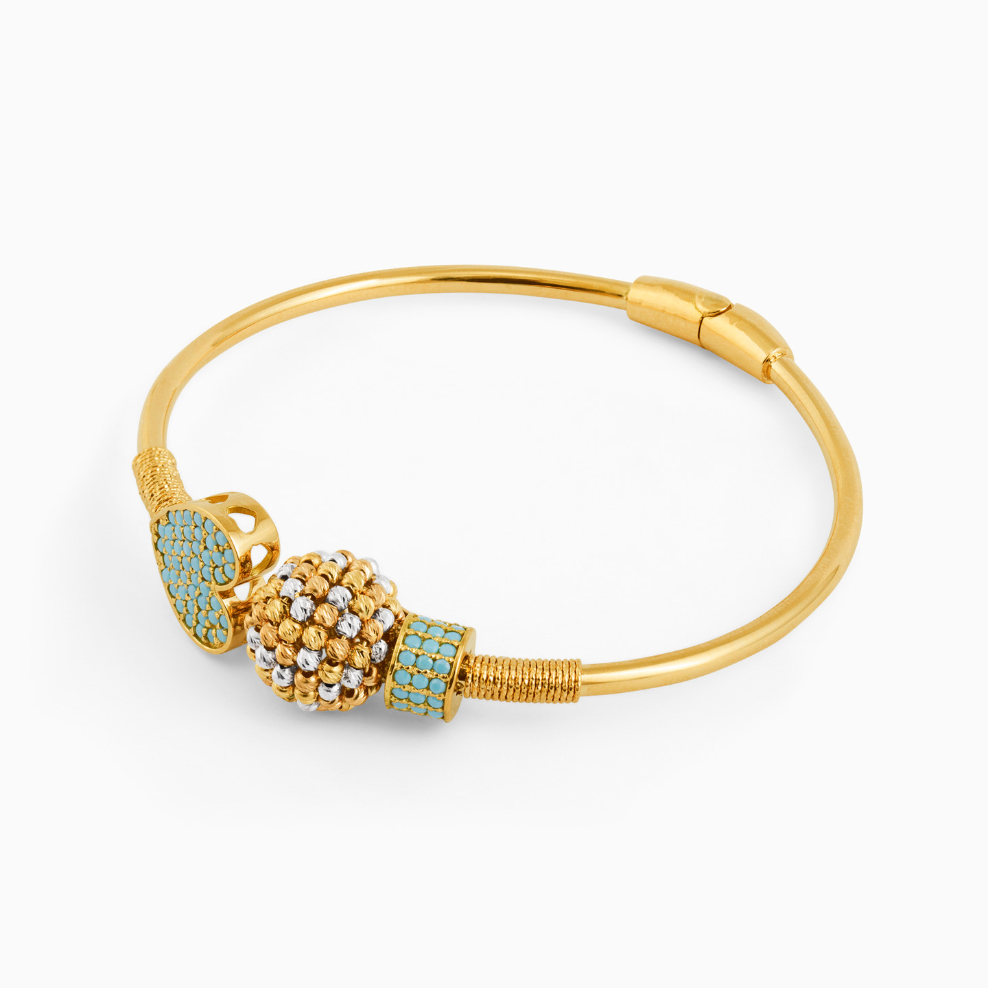 Heart Colored Stones Bangle Bracelet in 18K Gold - 2 Heart Colored Stones Bangle Bracelet in 18K Gold - 2