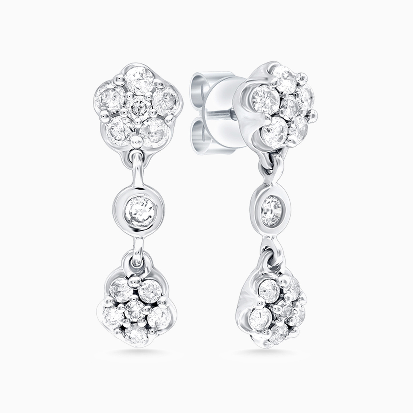 Flower Diamond Drop Earrings in 18K Gold - 2 Flower Diamond Drop Earrings in 18K Gold - 2