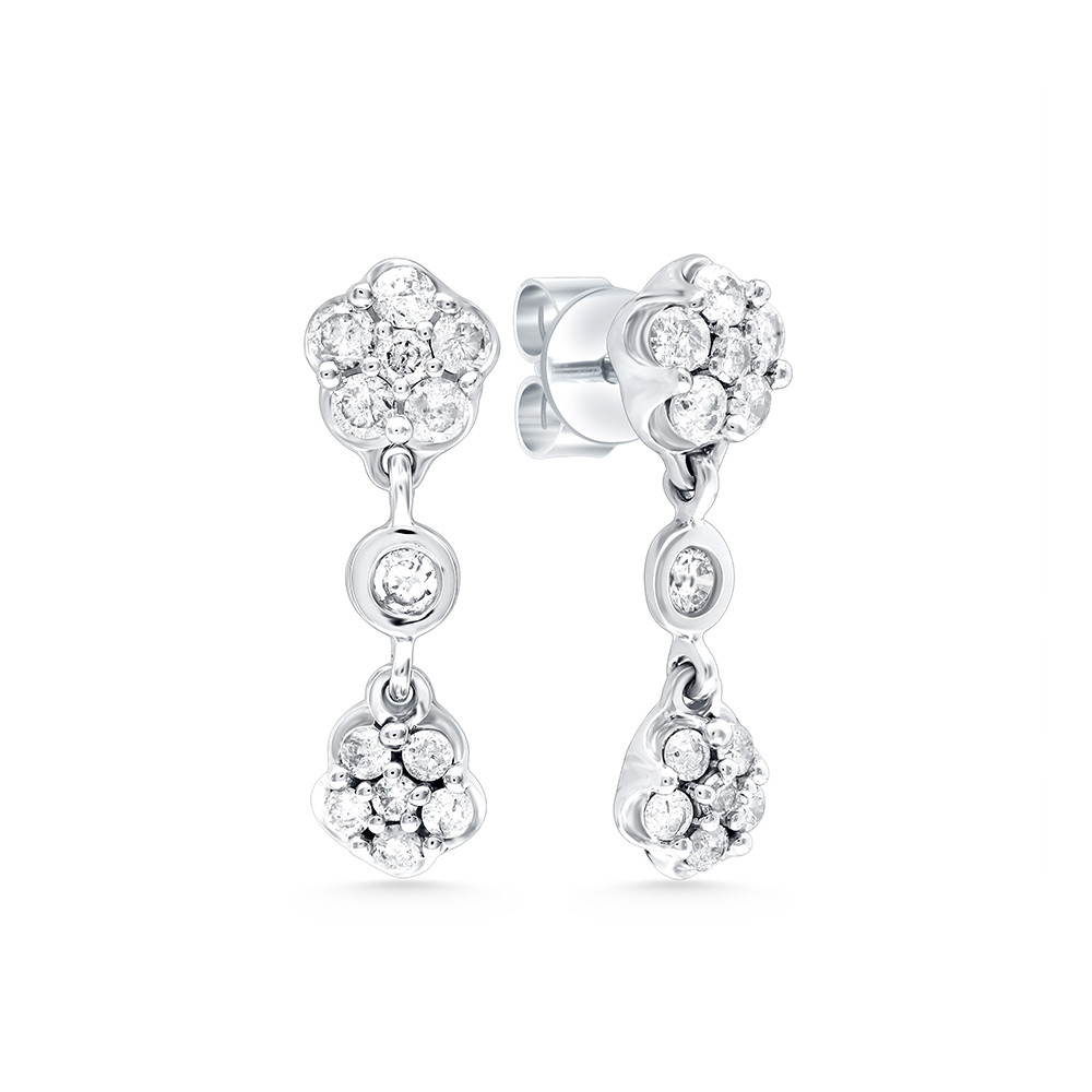 Flower Diamond Drop Earrings in 18K Gold - 3 Flower Diamond Drop Earrings in 18K Gold - 3