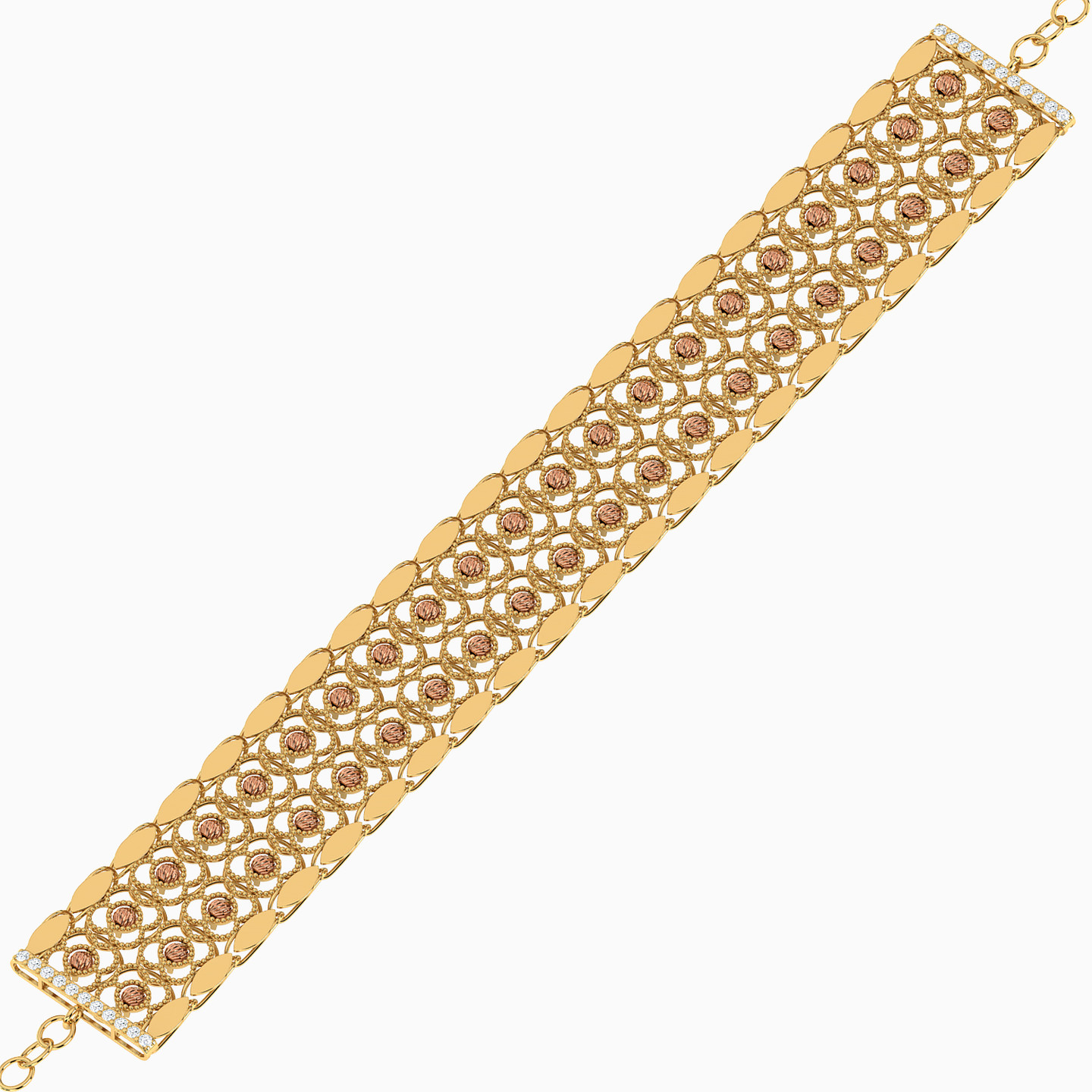 Filigree Cubic Zirconia Chain Bracelet in 21K Gold - 3 Filigree Cubic Zirconia Chain Bracelet in 21K Gold - 3