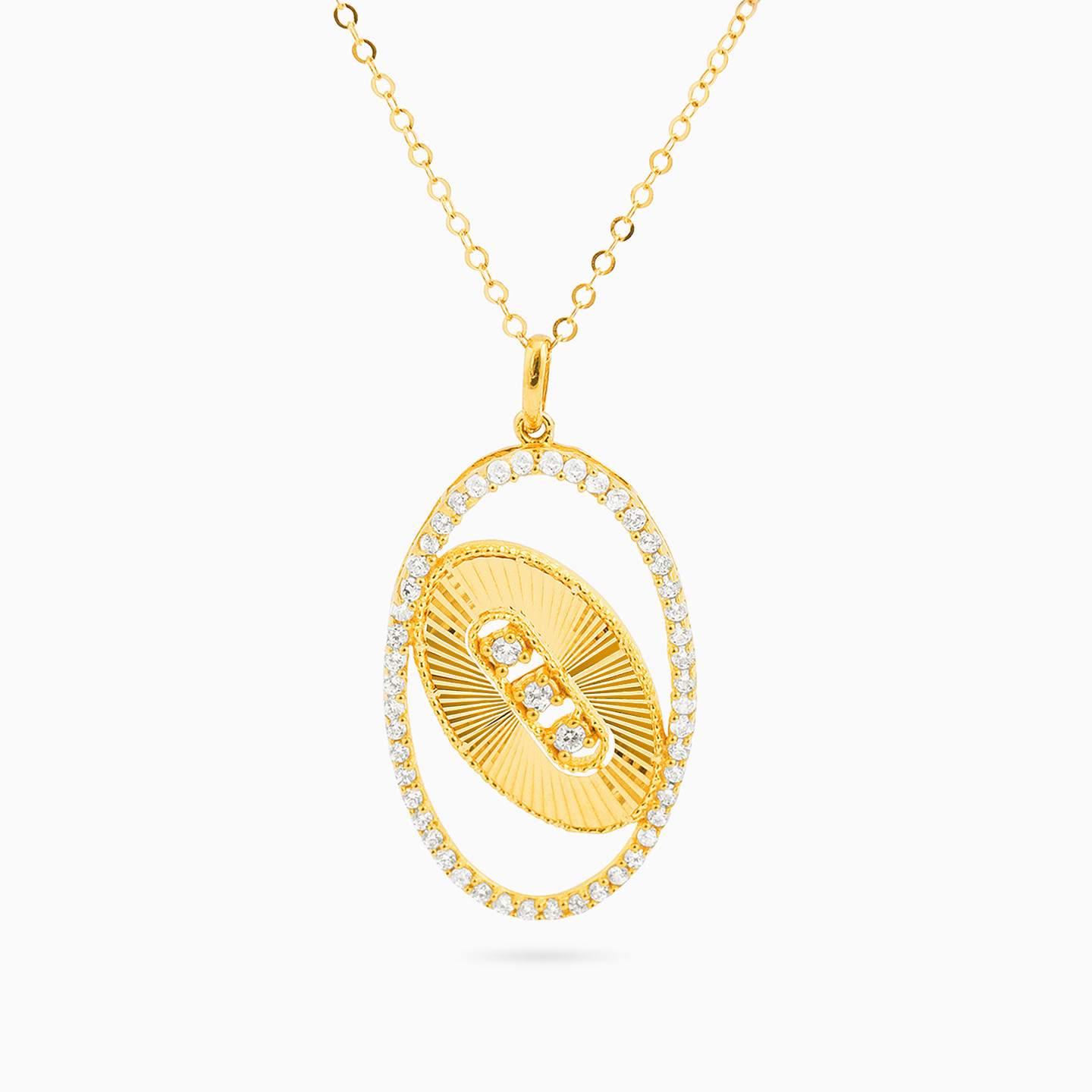 21K Gold Cubic Zirconia Pendant Necklace