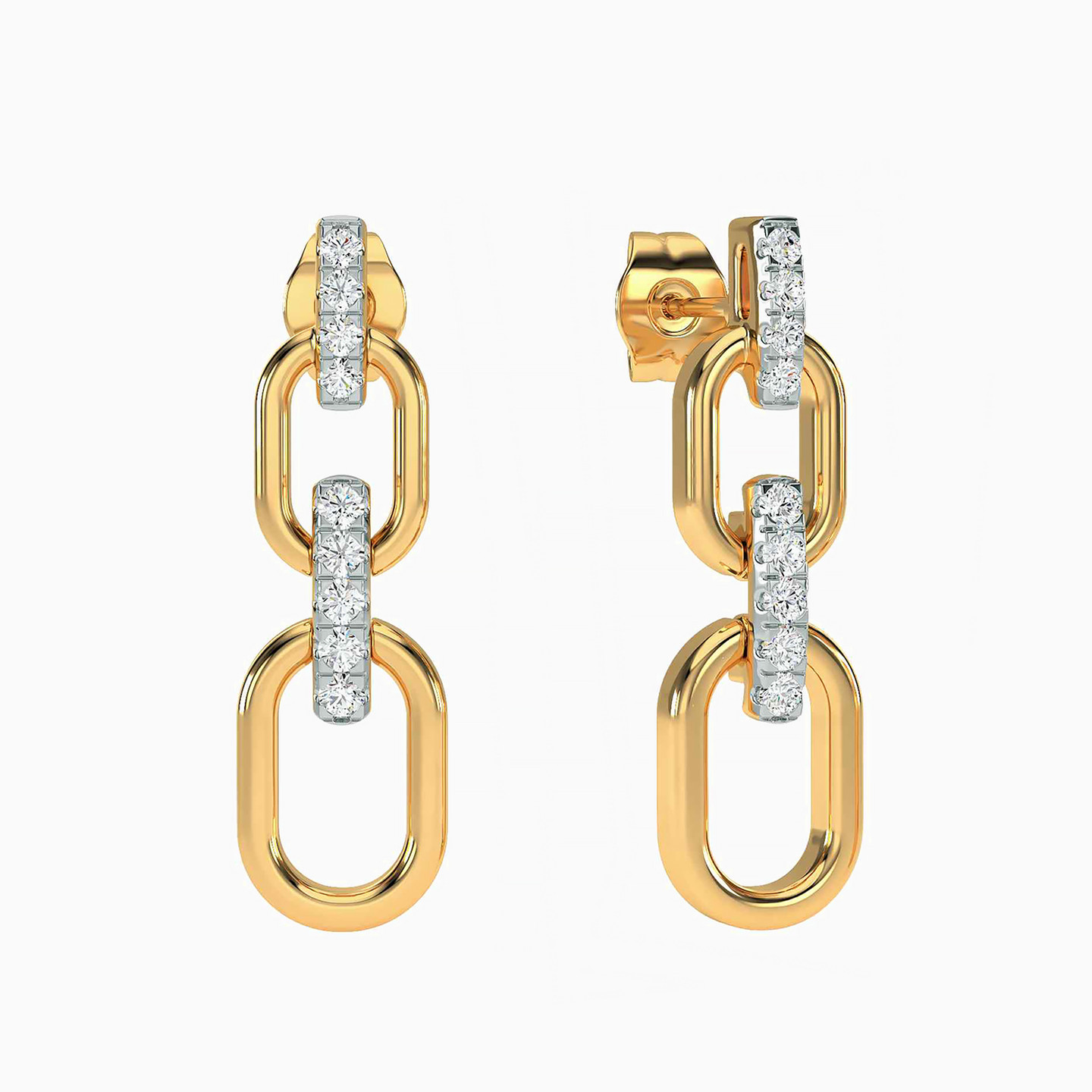 Link Diamond Drop Earrings in 18K Gold - 3 Link Diamond Drop Earrings in 18K Gold - 3