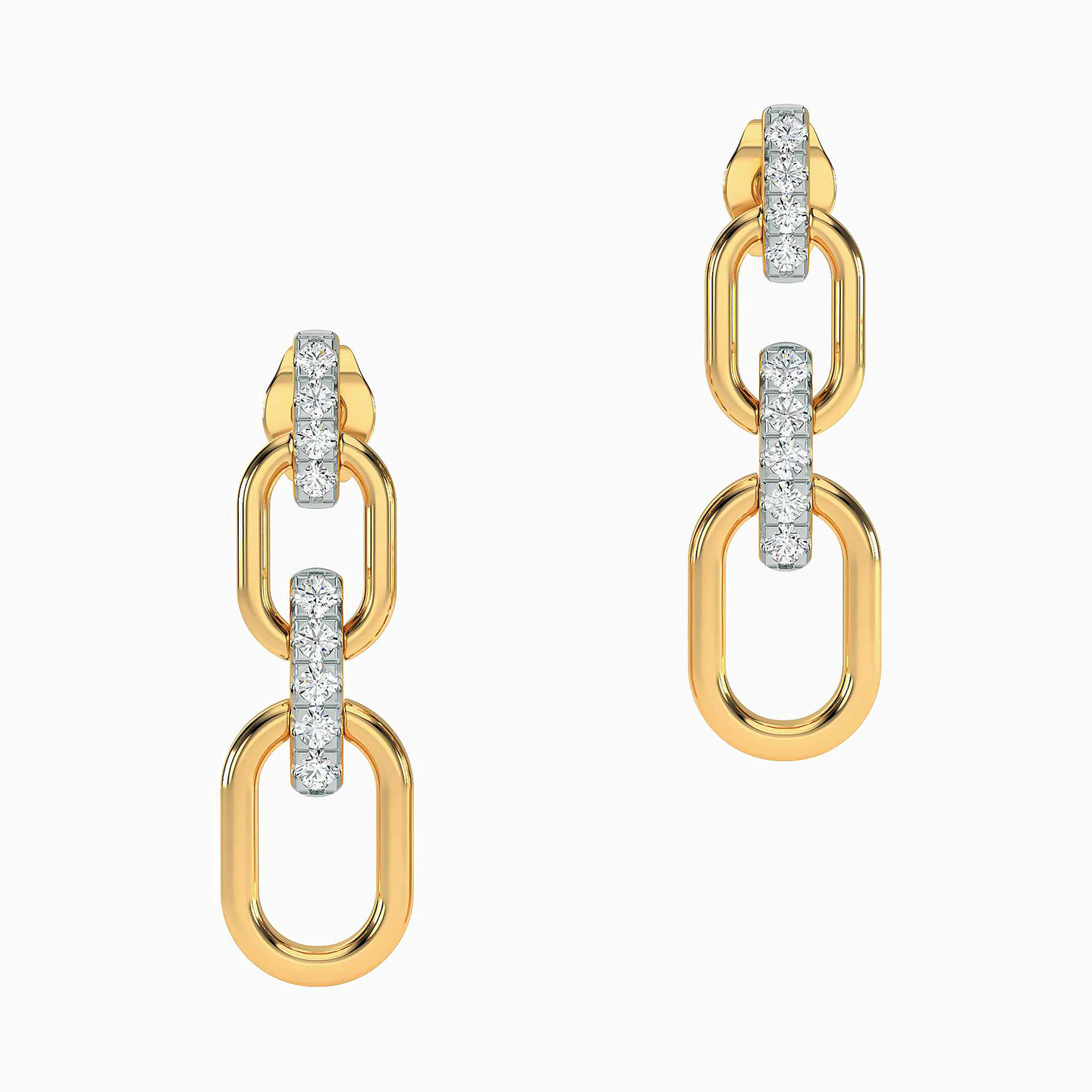 Link Diamond Drop Earrings in 18K Gold - 2 Link Diamond Drop Earrings in 18K Gold - 2