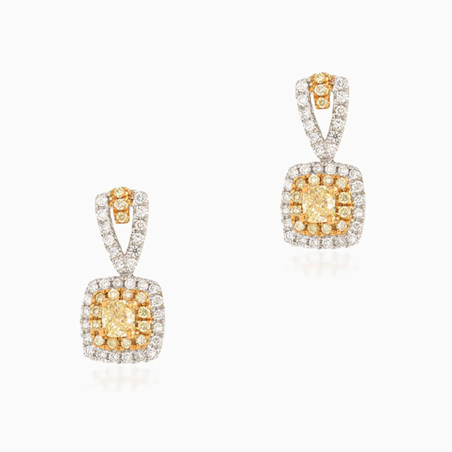 Square Diamond Drop Earrings in 18K Gold - 2 Square Diamond Drop Earrings in 18K Gold - 2