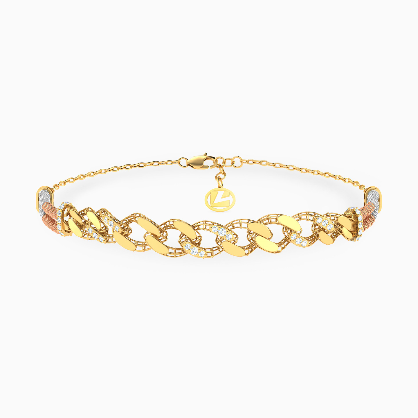 Links Cubic Zirconia Chain Bracelet in 21K Gold Links Cubic Zirconia Chain Bracelet in 21K Gold