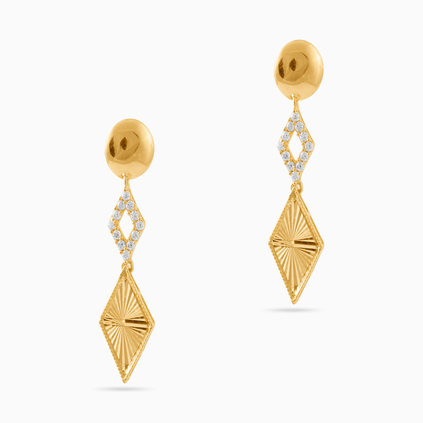 Rhombus Cubic Zirconia Drop Earrings in 21K Gold - 3 Rhombus Cubic Zirconia Drop Earrings in 21K Gold - 3