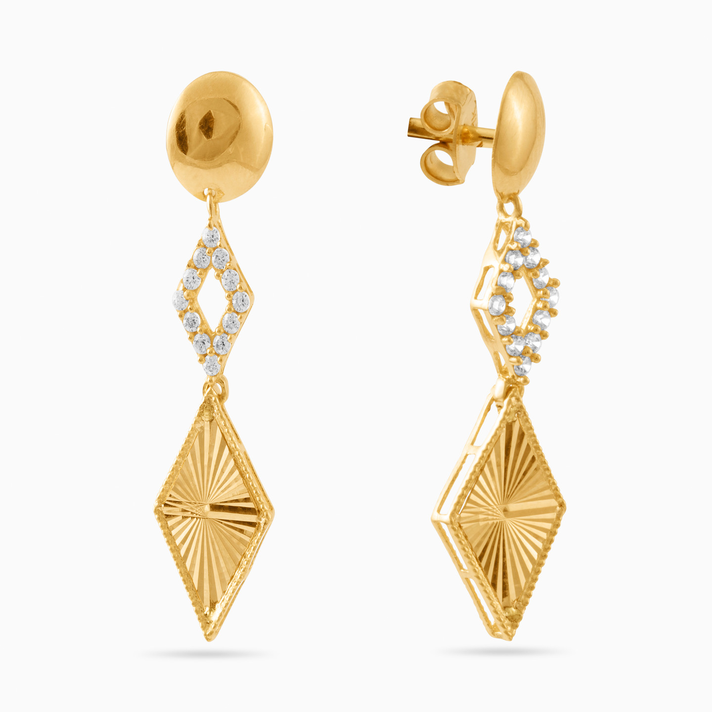 21K Gold Cubic Zirconia Drop Earrings - 2