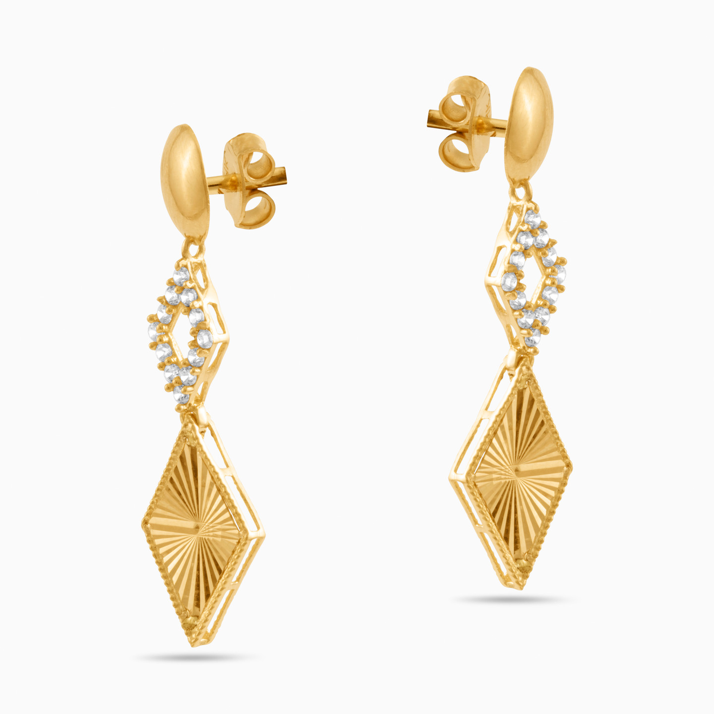 21K Gold Cubic Zirconia Drop Earrings - 3