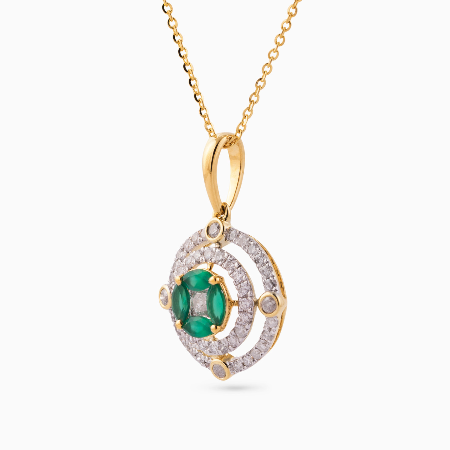 Circle Diamond & Green Stones Necklace in 18K Gold Circle Diamond & Green Stones Necklace in 18K Gold