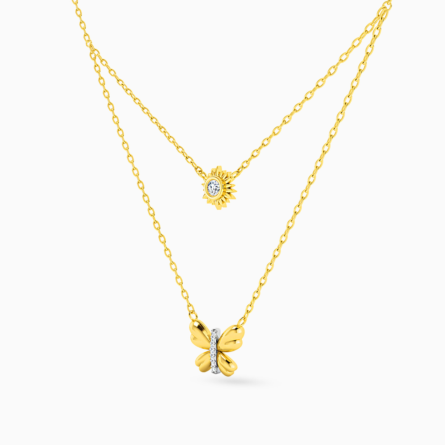 Butterfly Diamonds Layered Necklace in 18K Gold - 2