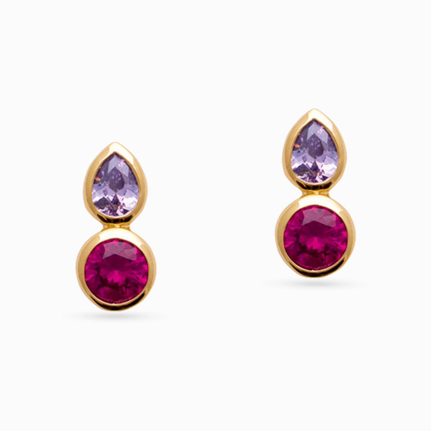 Gold Plated Colored Stones Stud Earrings