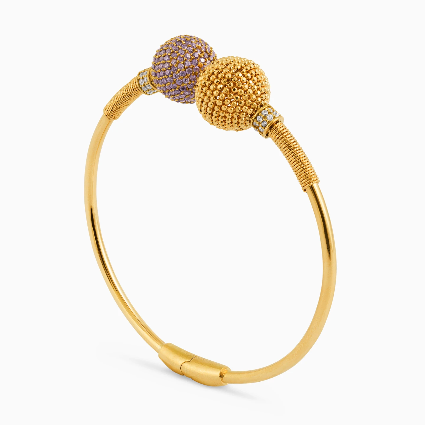Beaded Purple Stone Bangle Bracelet in 18K Gold - 3 Beaded Purple Stone Bangle Bracelet in 18K Gold - 3