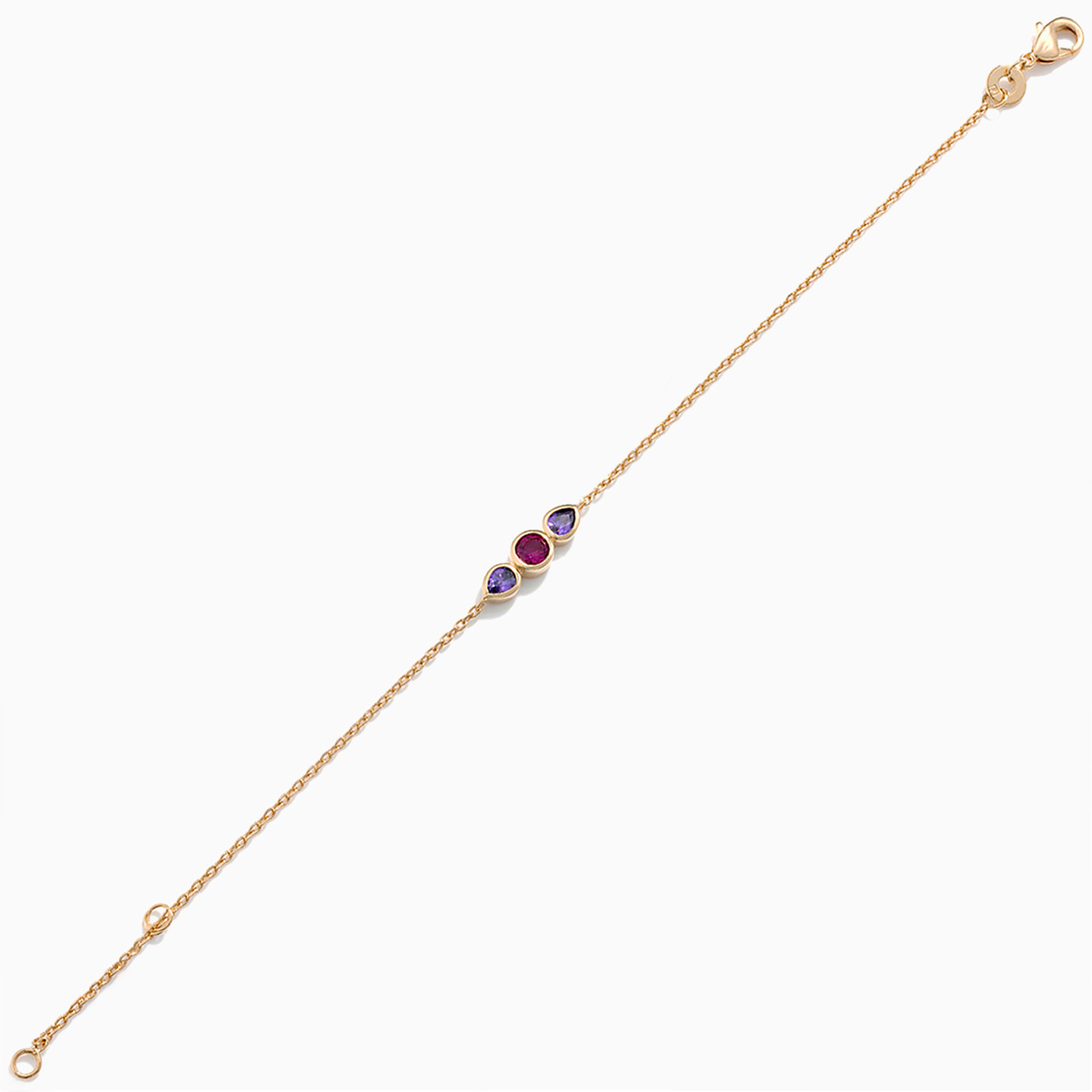 Gold Plated Colored Stones Chain Bracelet - 3