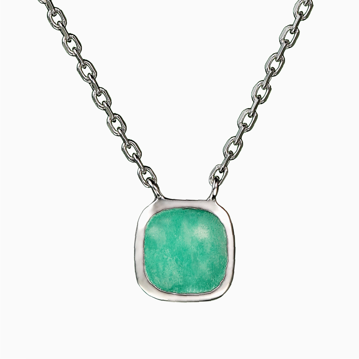 Square Turquoise Stone Sterling Silver Necklace Square Turquoise Stone Sterling Silver Necklace