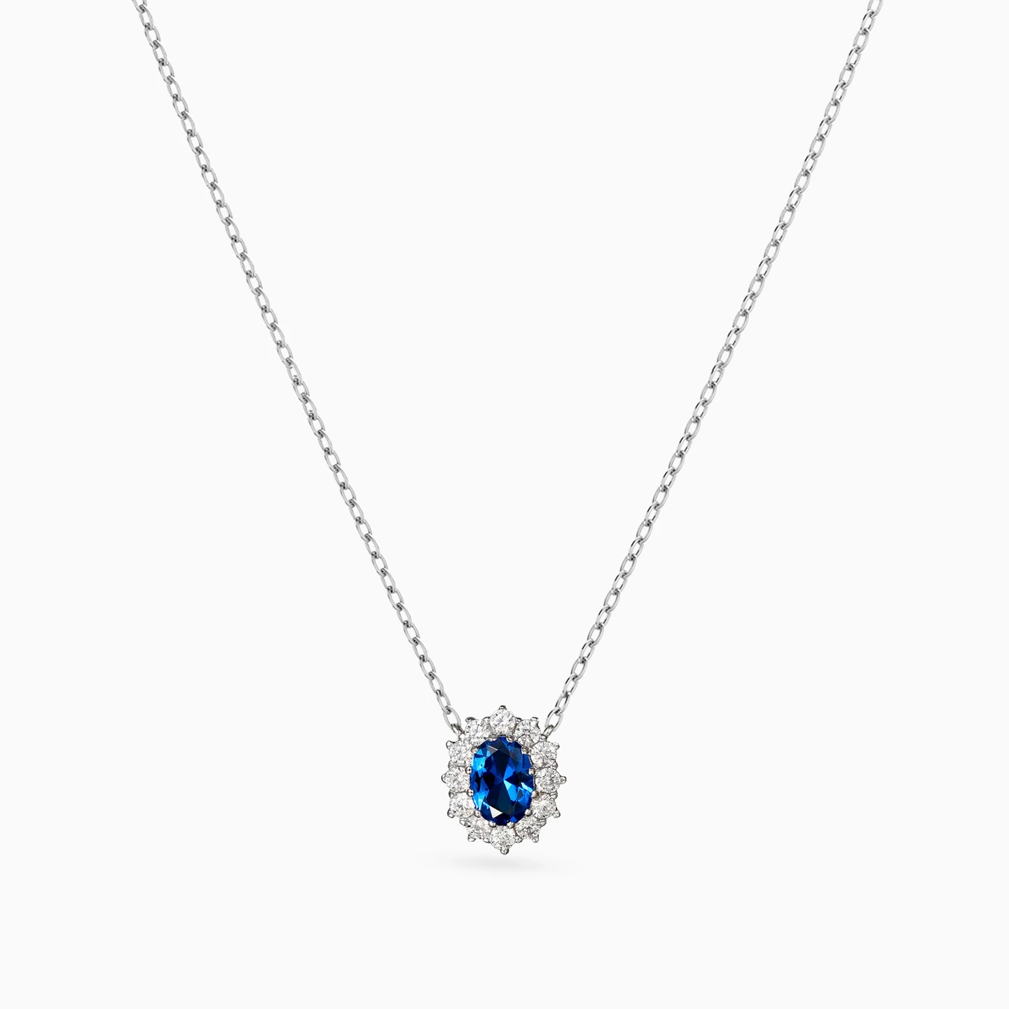 Oval Blue Stone Sterling Silver Necklace - 2 Oval Blue Stone Sterling Silver Necklace - 2