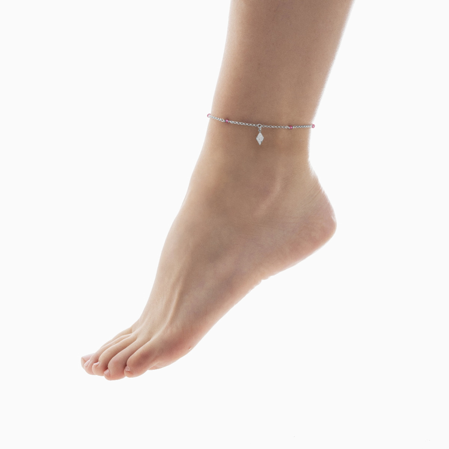 Sterling Silver Colored Stones Chain Anklet - 2