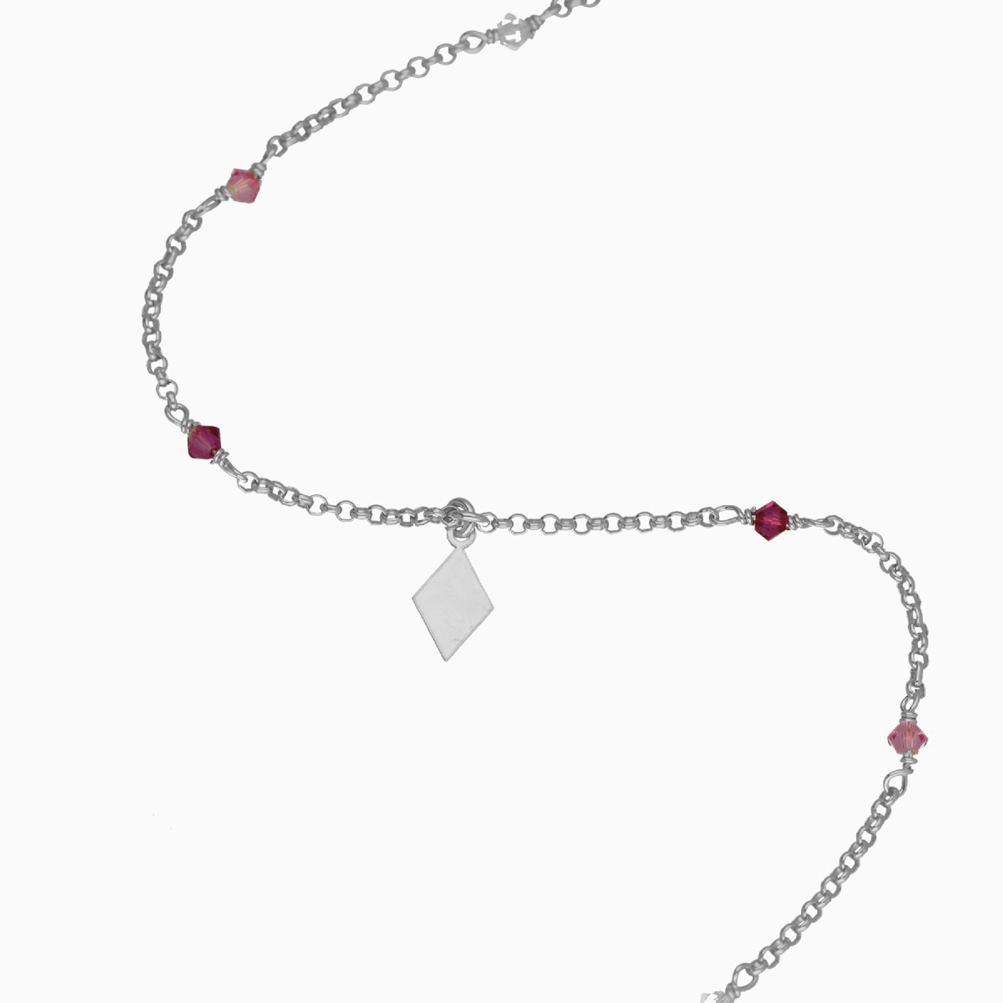 Sterling Silver Colored Stones Chain Anklet - 3
