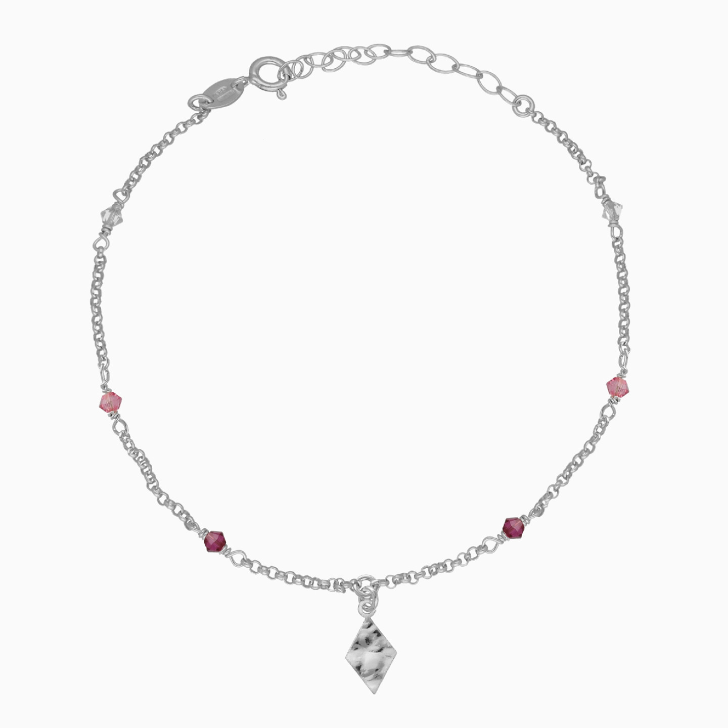 Square Rose Stone Sterling Silver Chain Anklet Square Rose Stone Sterling Silver Chain Anklet