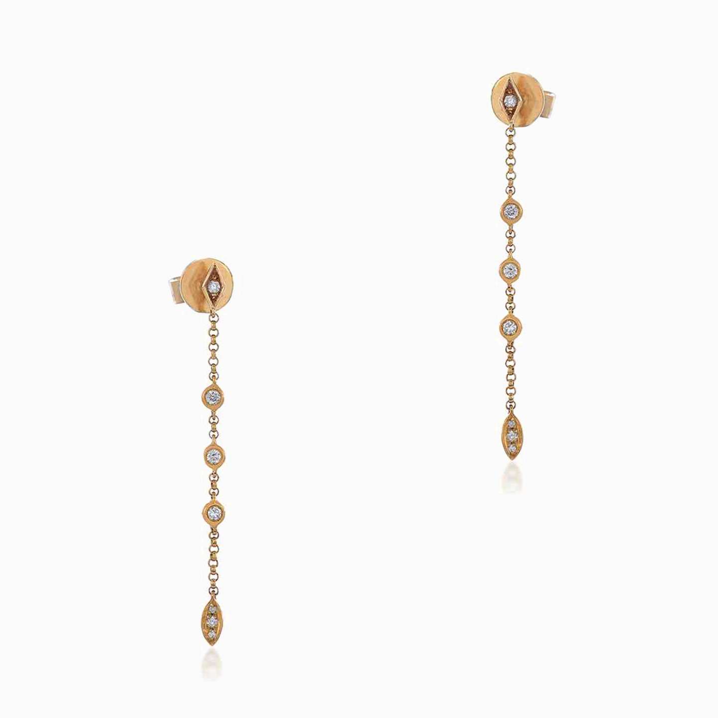 Slim Diamond Drop Earrings in 18K Gold - 2 Slim Diamond Drop Earrings in 18K Gold - 2