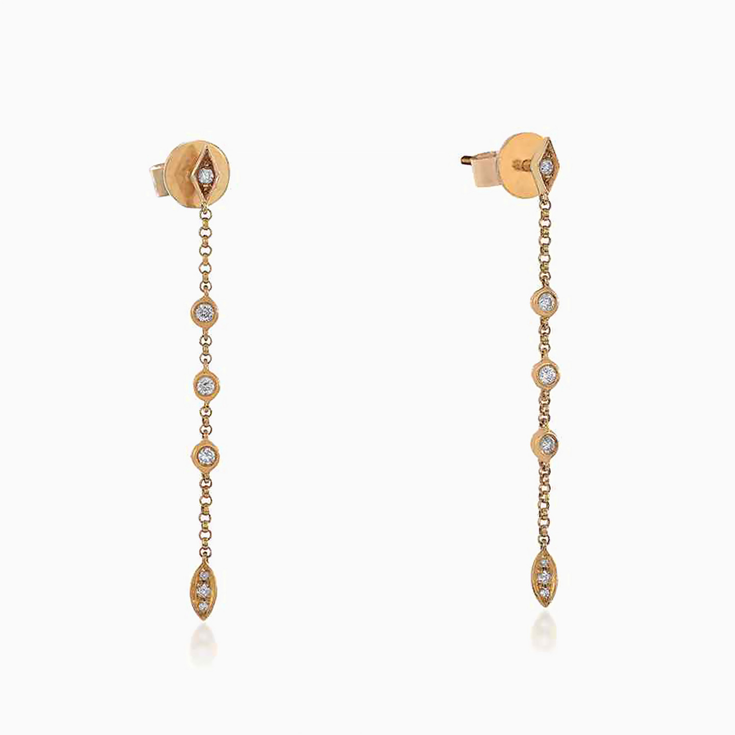 Slim Diamond Drop Earrings in 18K Gold - 3 Slim Diamond Drop Earrings in 18K Gold - 3
