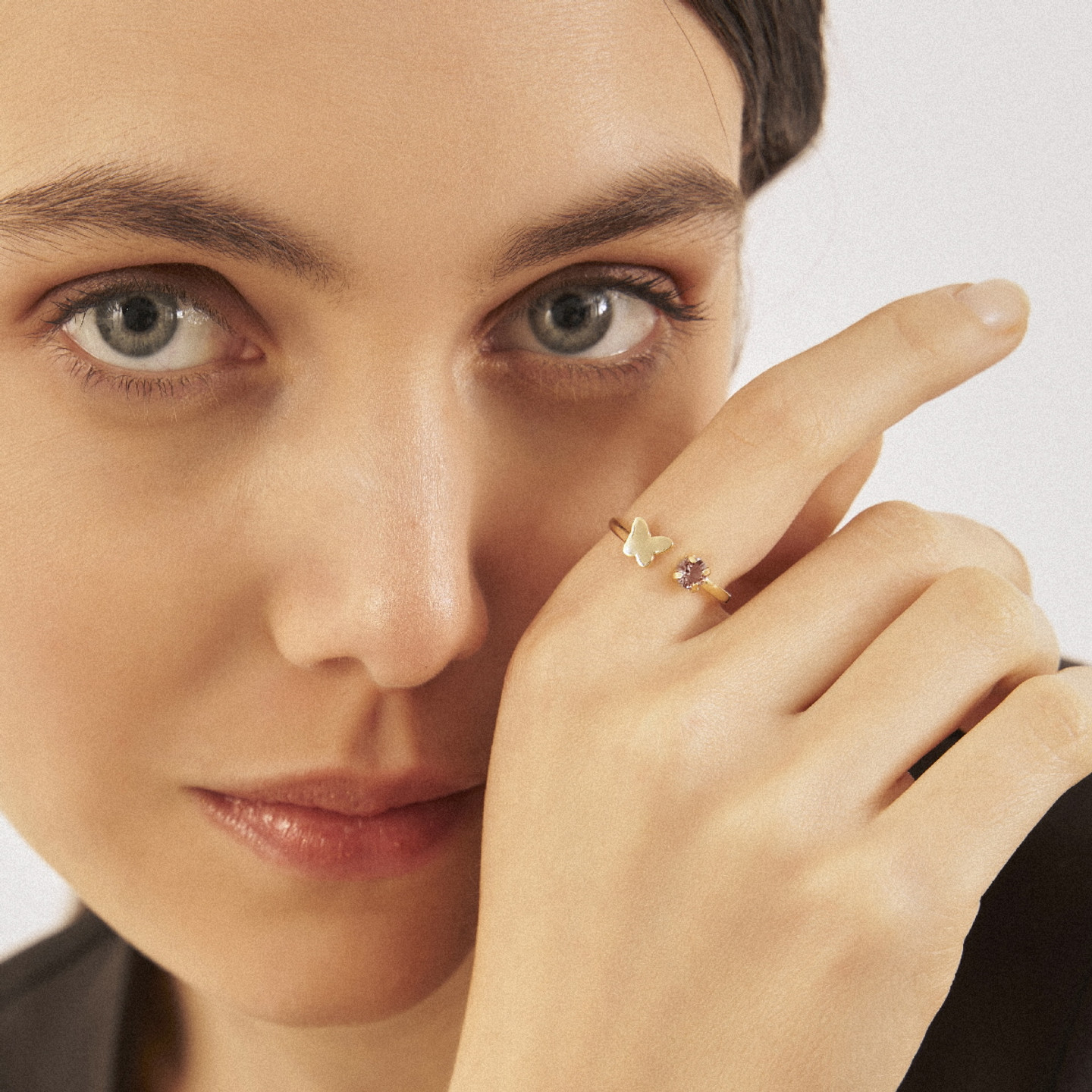 Butterfly Purple Stone Gold Plated Two headed Ring - 2