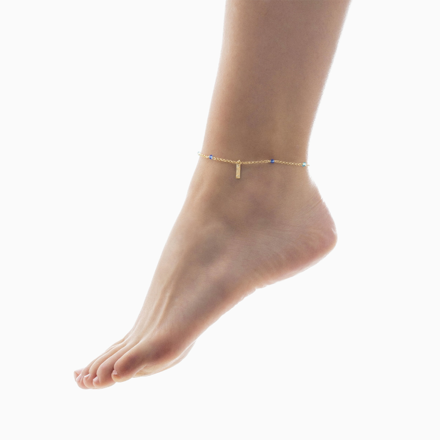 Gold Plated Colored Stones Chain Anklet - 2