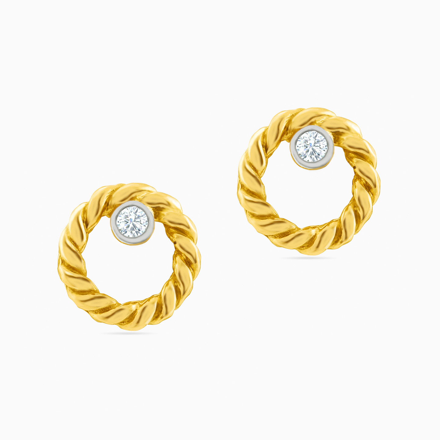 أقراط صغيرة ذهب دائرة عيار 18 قيراط مزينة بحجر شفاف للأطفال - 2 أقراط صغيرة ذهب دائرة عيار 18 قيراط مزينة بحجر شفاف للأطفال - 2