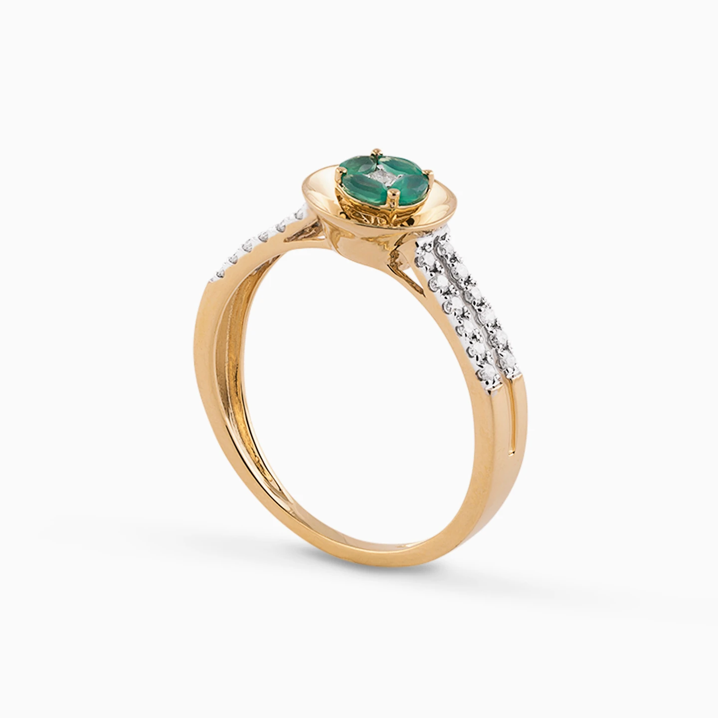 Circle Diamond & Green Stones Ring in 18K Gold - 2 Circle Diamond & Green Stones Ring in 18K Gold - 2