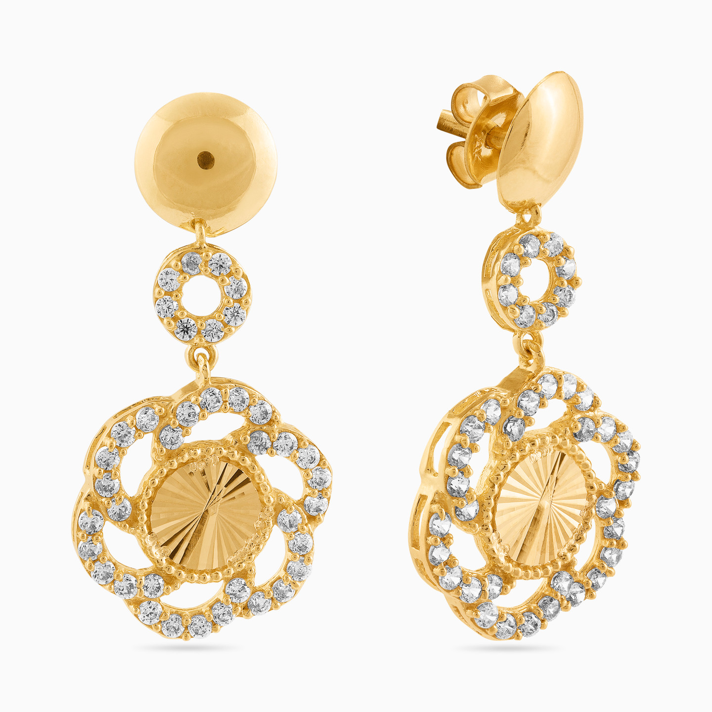 21K Gold Cubic Zirconia Drop Earrings - 2