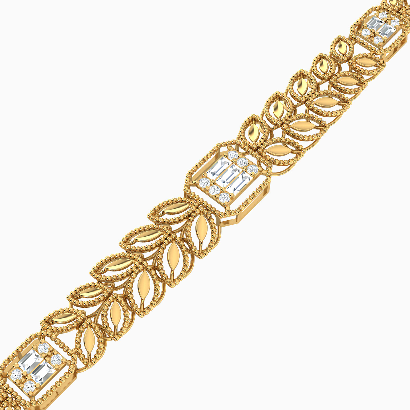 Leaf Cubic Zirconia Chain Bracelet in 21K Gold - 2 Leaf Cubic Zirconia Chain Bracelet in 21K Gold - 2