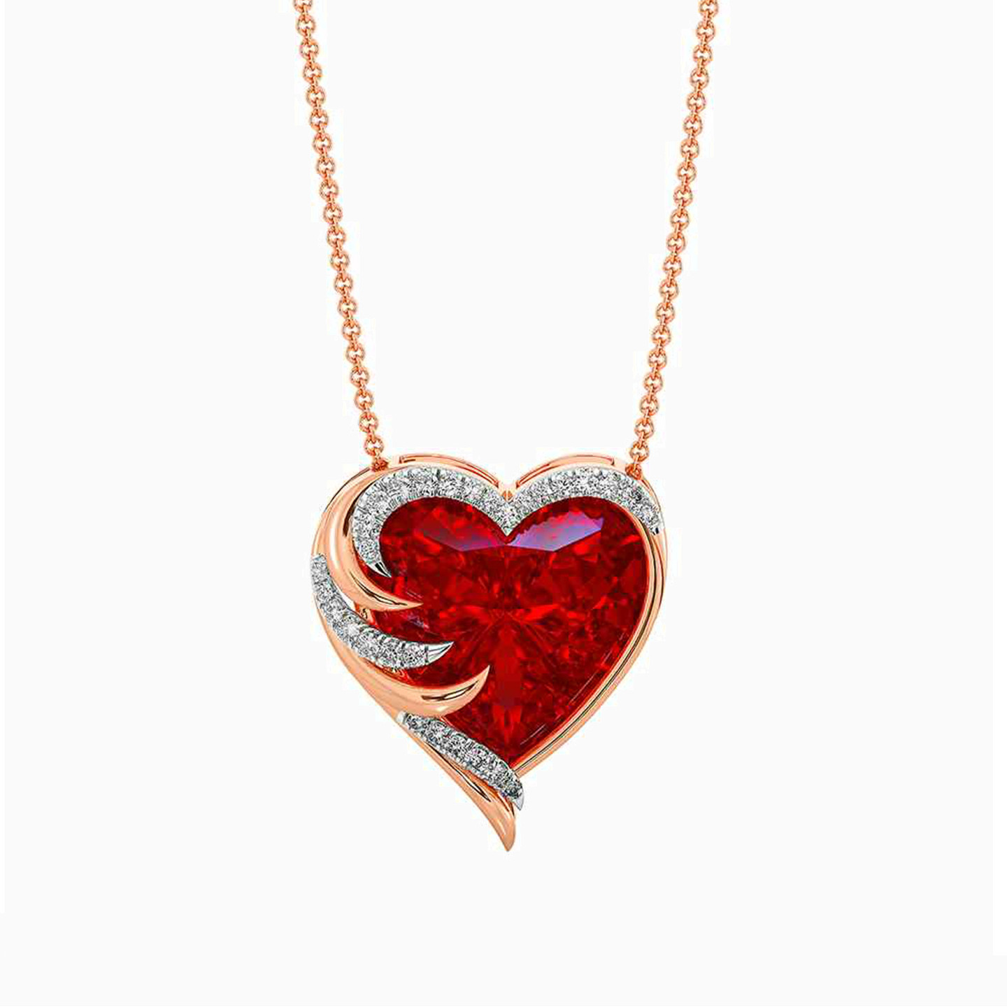 Heart Diamond & Red Stone Necklace in 18K Gold Heart Diamond & Red Stone Necklace in 18K Gold