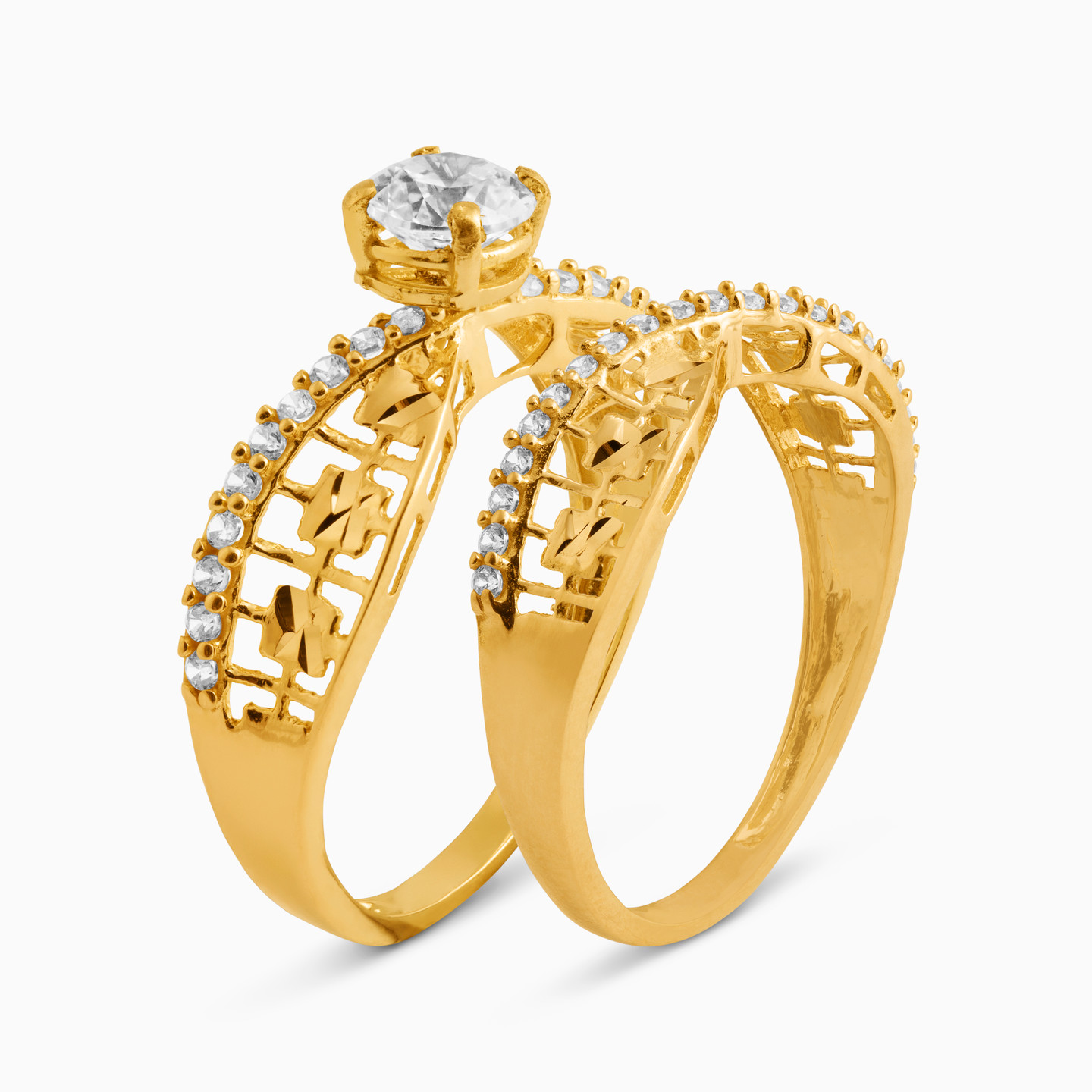 Circle Cubic Zirconia Twin Rings in 21K Gold