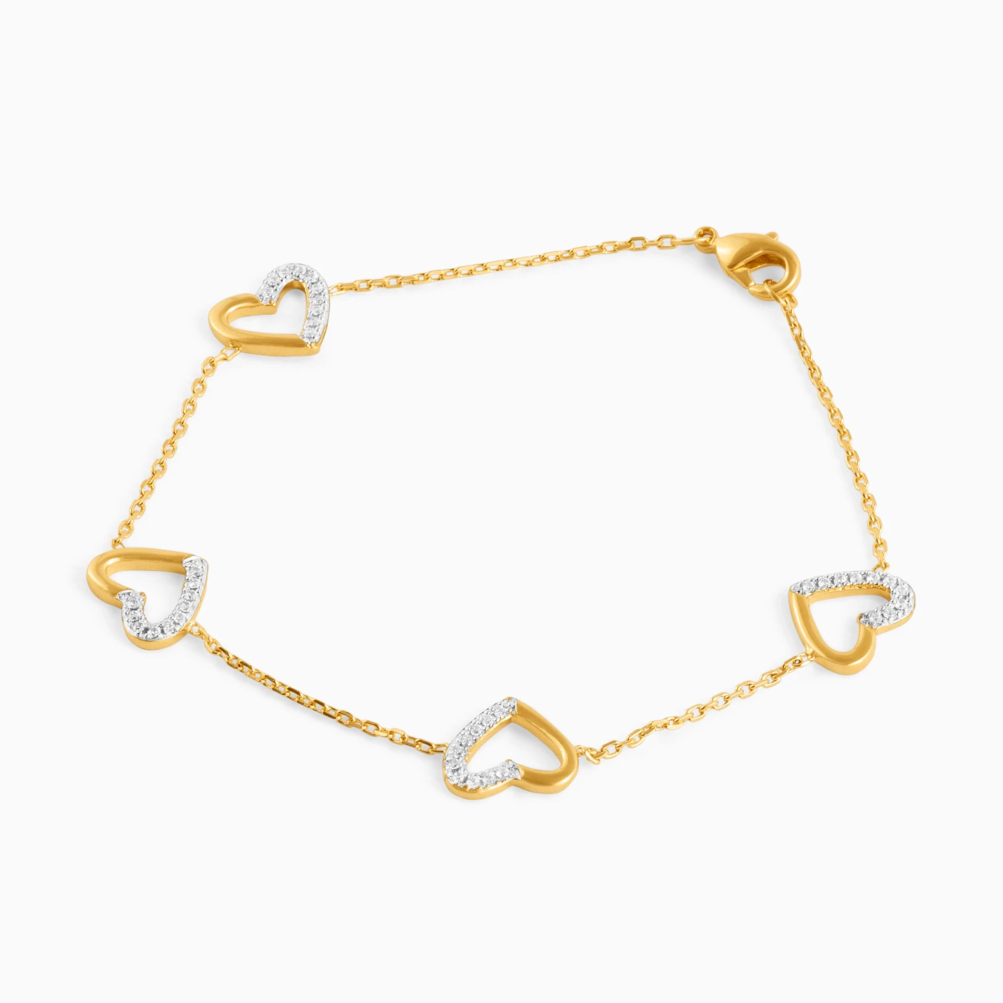 Heart Cubic Zirconia Gold Plated Chain Bracelet - 2 Heart Cubic Zirconia Gold Plated Chain Bracelet - 2