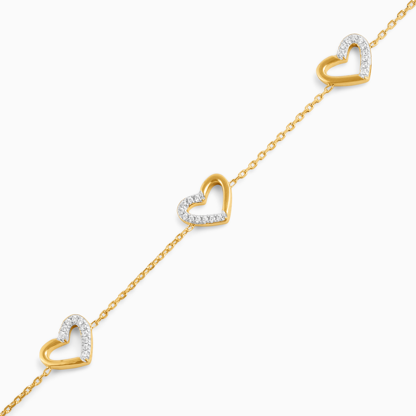 Heart Cubic Zirconia Gold Plated Chain Bracelet - 3 Heart Cubic Zirconia Gold Plated Chain Bracelet - 3
