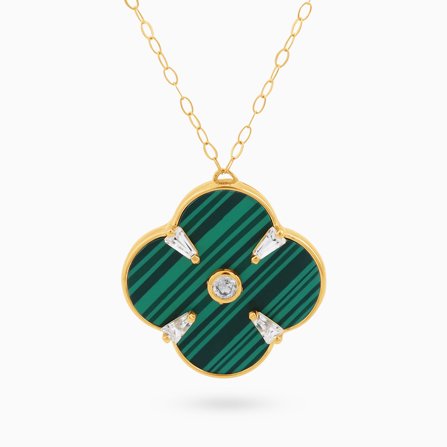 Flower Green Stones Necklace in 18K Gold Flower Green Stones Necklace in 18K Gold