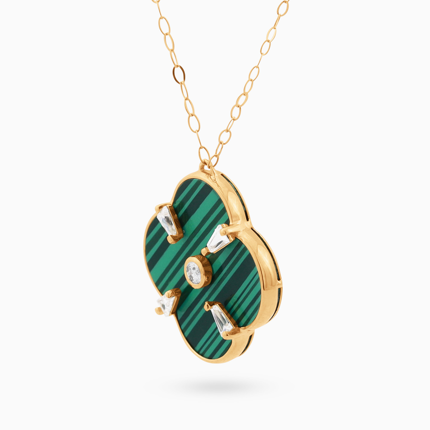 Flower Green Stones Necklace in 18K Gold - 2 Flower Green Stones Necklace in 18K Gold - 2