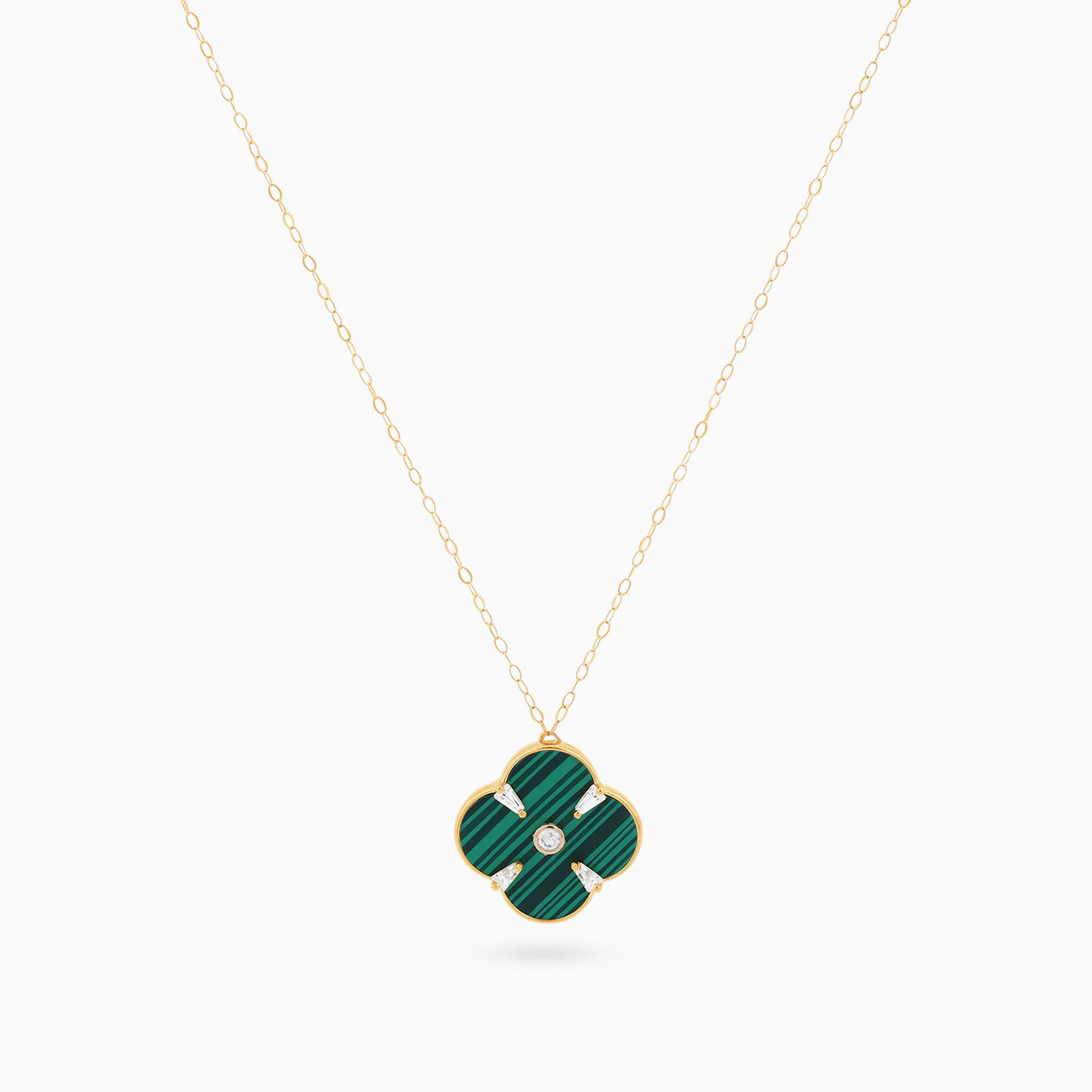 Flower Green Stones Necklace in 18K Gold - 3 Flower Green Stones Necklace in 18K Gold - 3