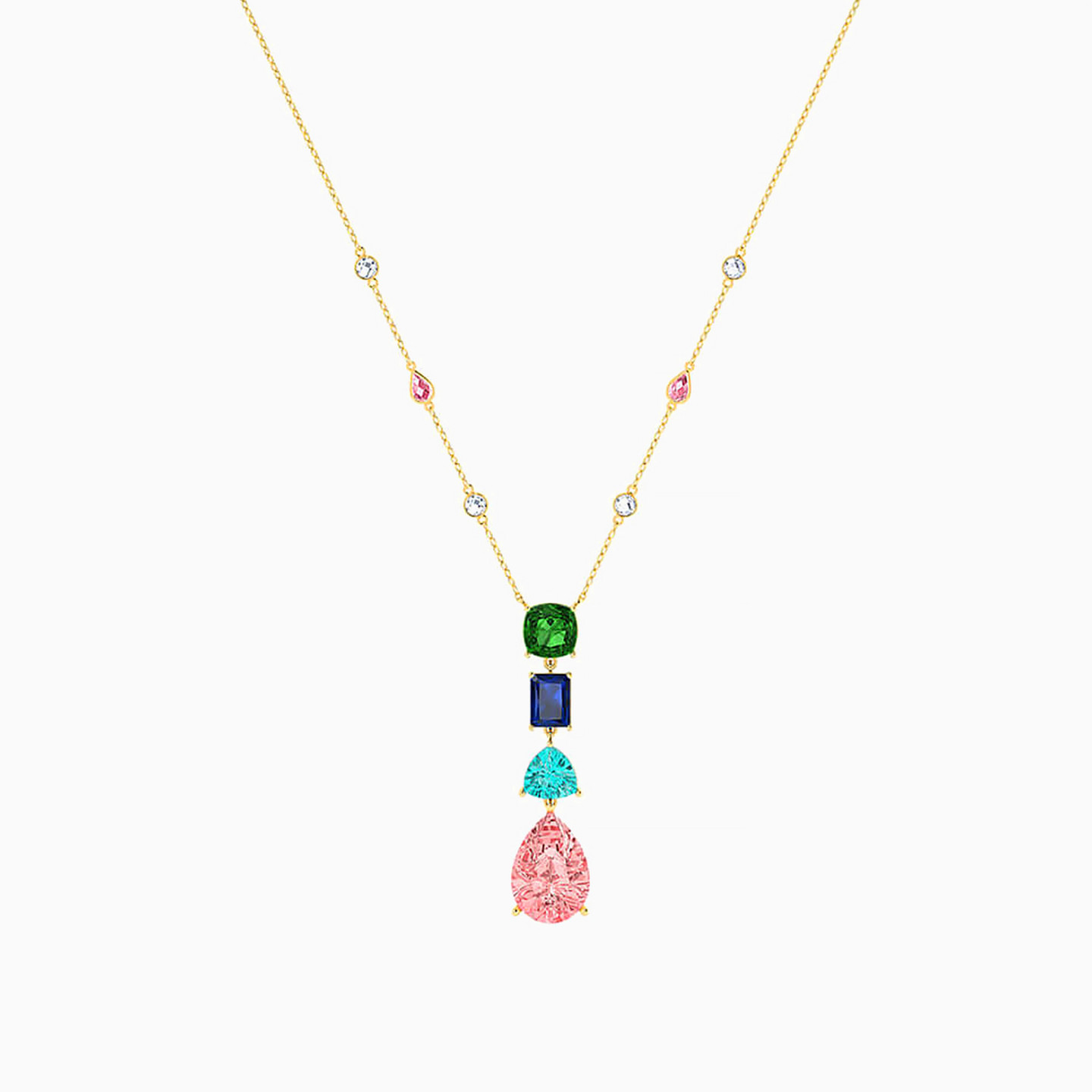 Multi-shaped Colored Stones Chain Necklace in 18K Gold - 3 Multi-shaped Colored Stones Chain Necklace in 18K Gold - 3