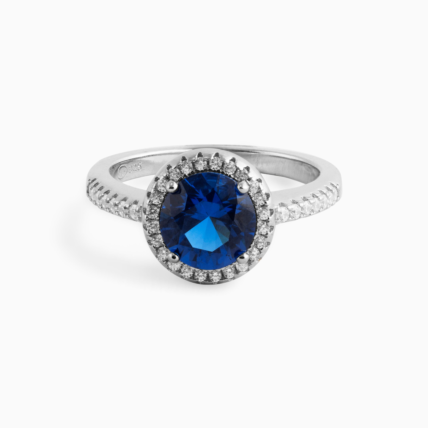 (خاتم فضة إسترليني دائري مزين بحجر أزرق (مقاس 14 (خاتم فضة إسترليني دائري مزين بحجر أزرق (مقاس 14