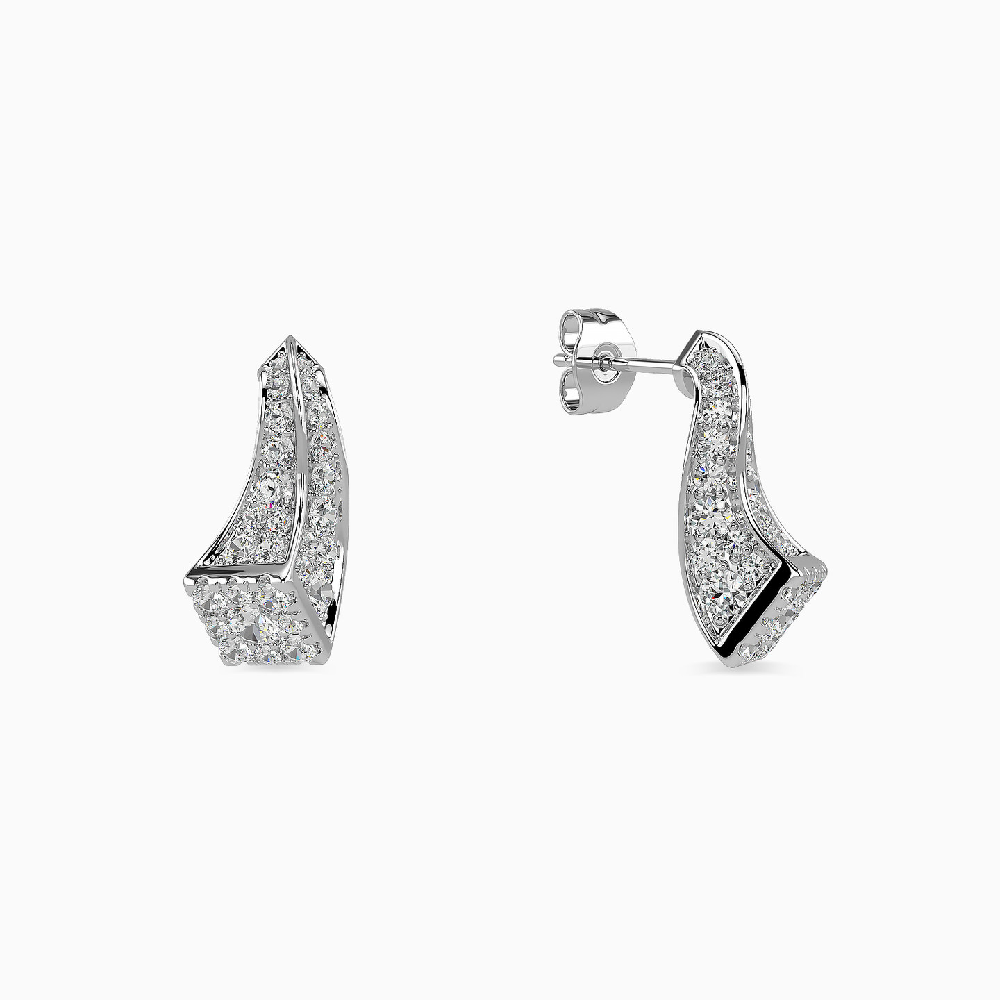 أقراط متدلية ذهب موجة عيار 18 قيراط مزينة بالألماس - 3 أقراط متدلية ذهب موجة عيار 18 قيراط مزينة بالألماس - 3