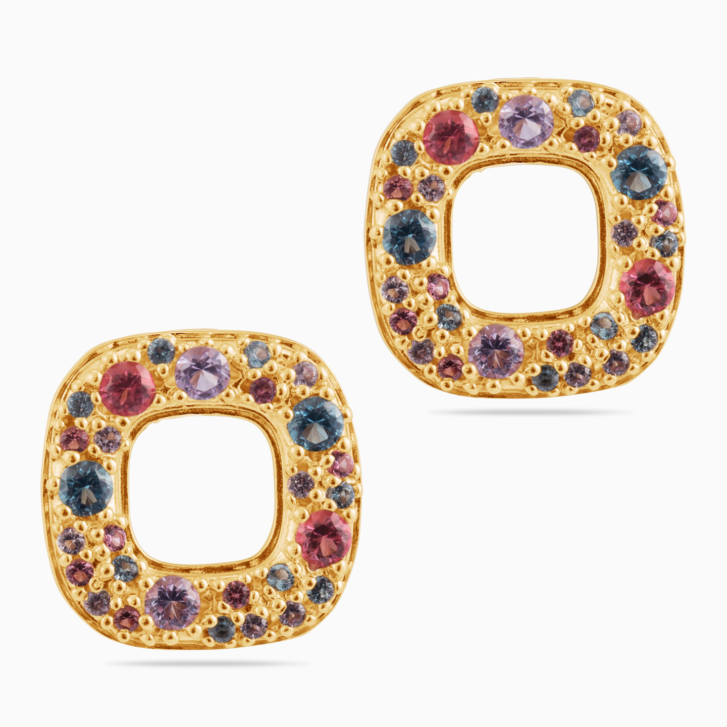 Gold Plated Colored Stones Stud Earrings