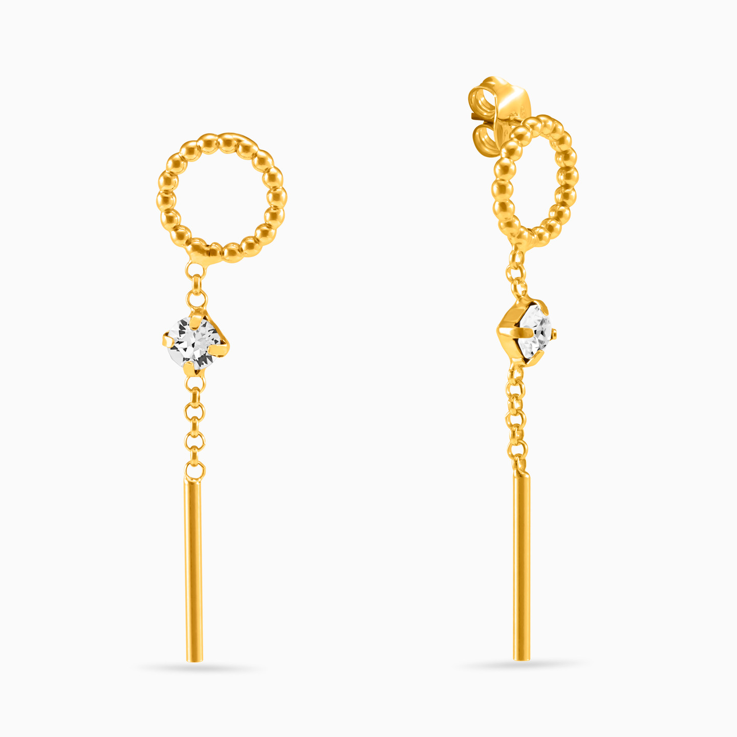 Gold Plated Colored Stones Drop Earrings - 2