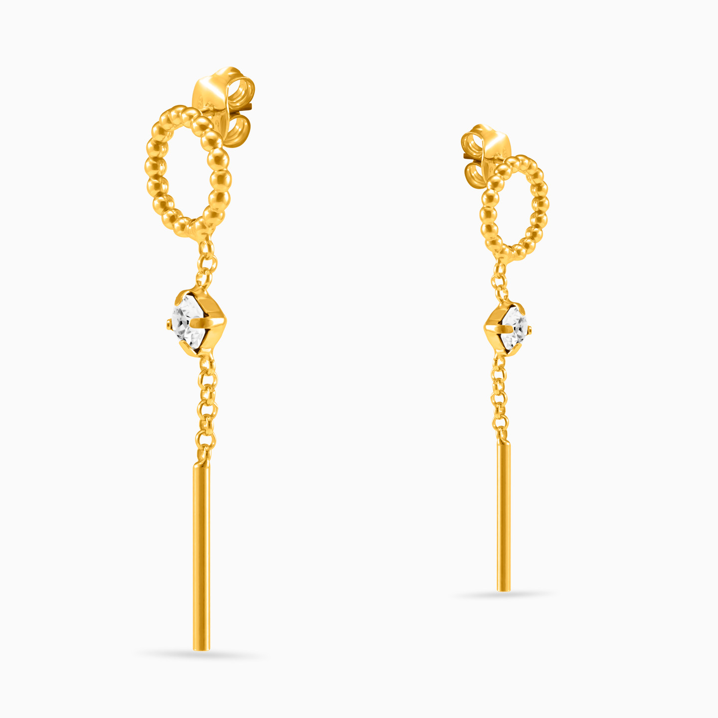 Gold Plated Colored Stones Drop Earrings - 3