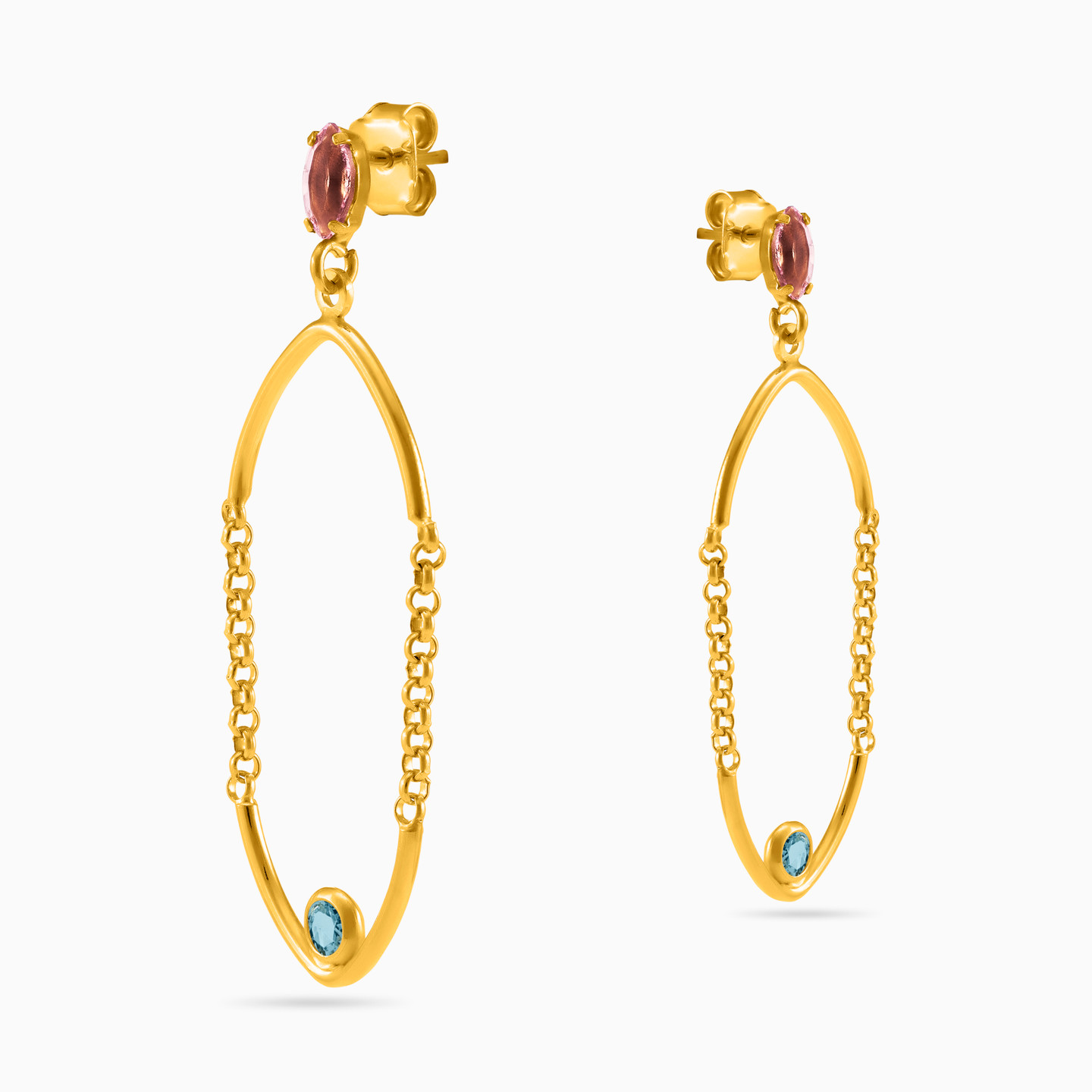 Gold Plated Colored Stones Drop Earrings - 3